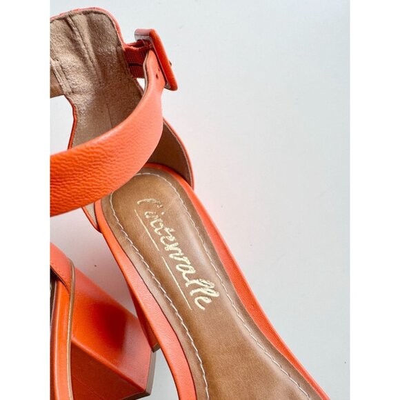 L'INTERVALLE Eos Orange Leather Open Toe Ankle Strap Block Heel Sandals, Size 7 - Picture 3 of 14